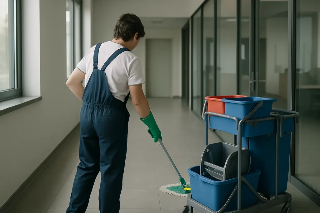 Un professionnel du nettoyage effectuant des tâches dans un appartement à Verson.