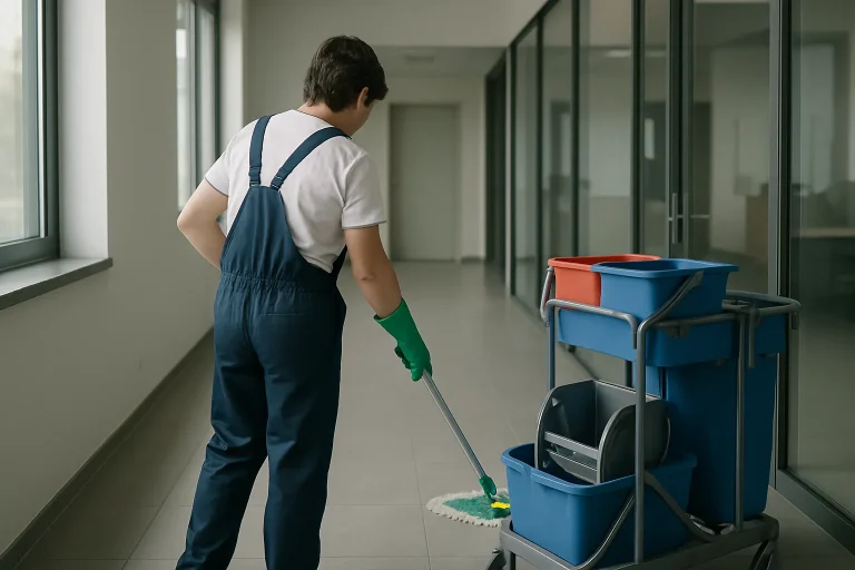 Un professionnel du nettoyage effectuant des tâches dans un appartement à Verson.
