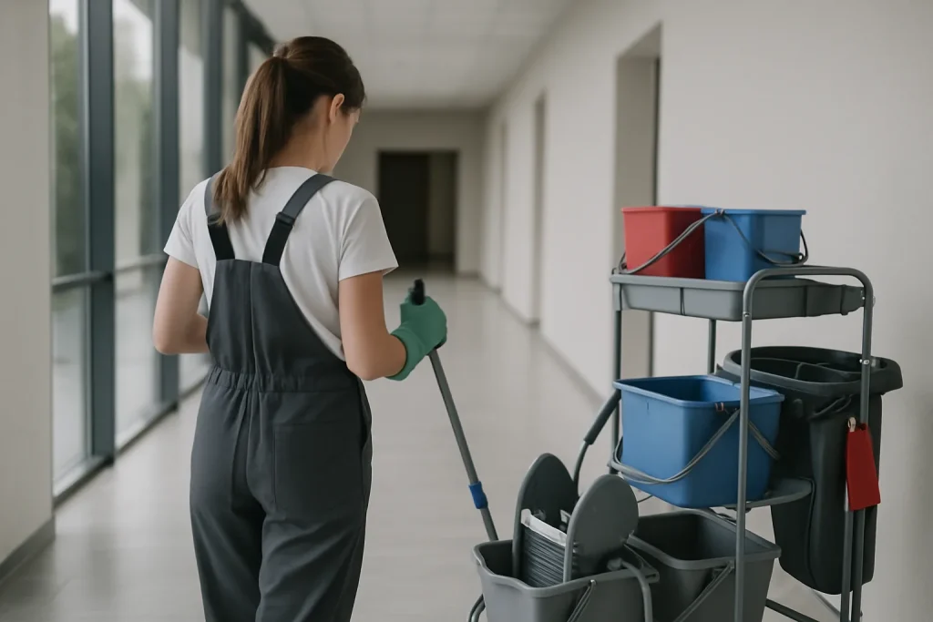 Équipe de nettoyage professionnelle à Blainville-sur-Orne, utilisant des produits écologiques.