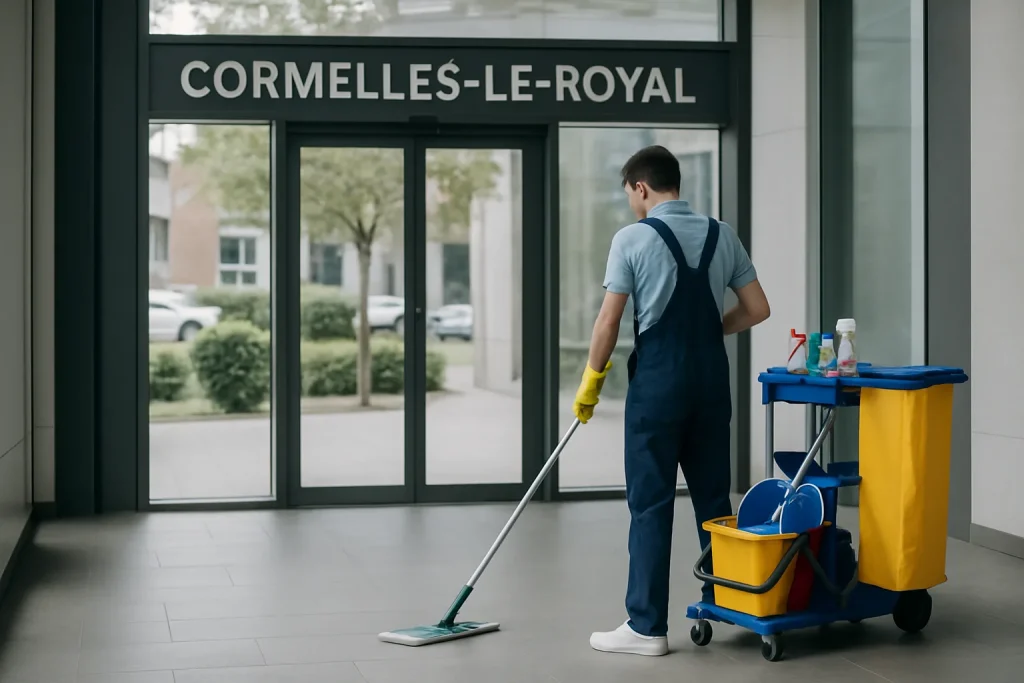 Bureau bien nettoyé à Cormelles-le-Royal avec lumière naturelle.