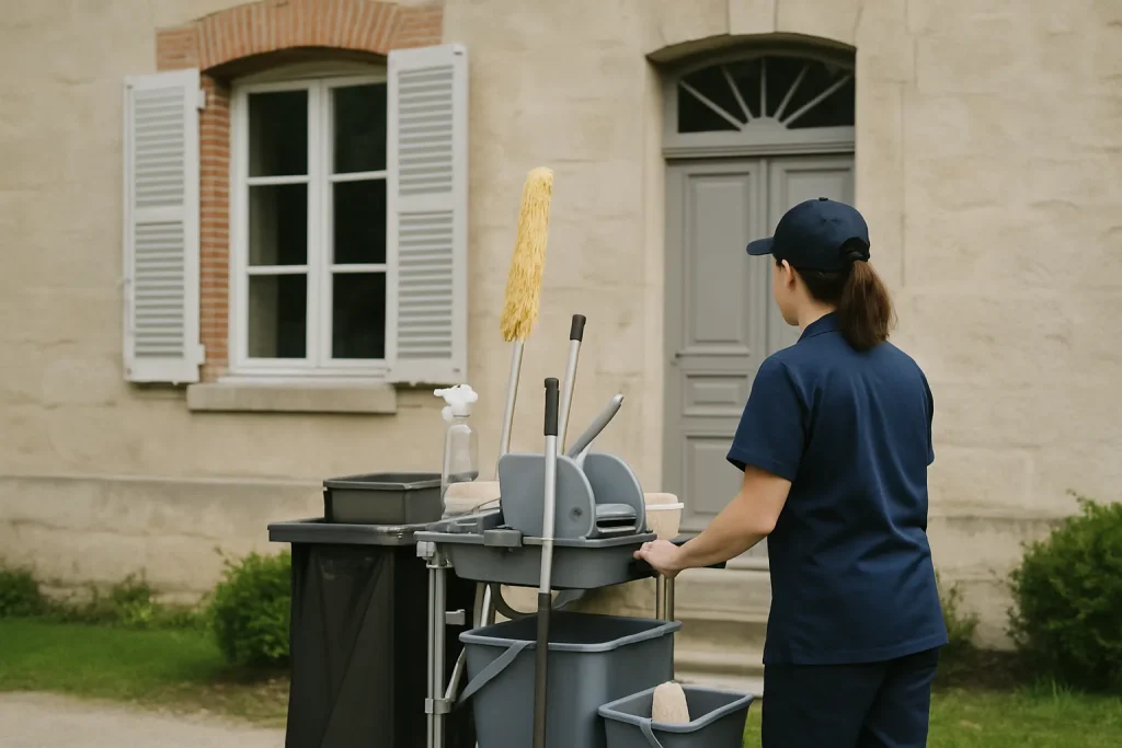 Agents de nettoyage professionnels intervenant dans un appartement à Cuverville.