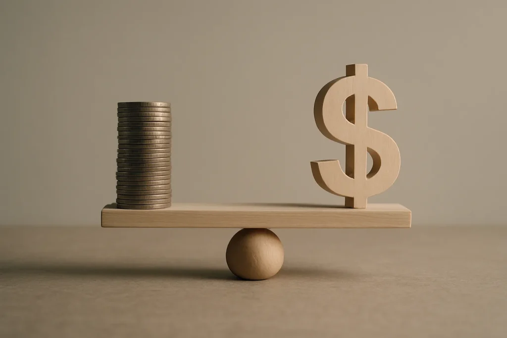Balance en équilibre représentant la comparaison des coûts de nettoyage à Falaise