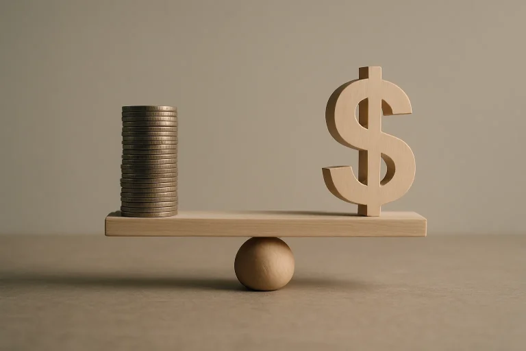 Balance en équilibre représentant la comparaison des coûts de nettoyage à Falaise